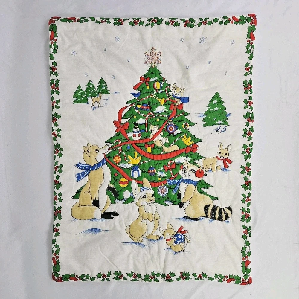 Vintage Baby Crib Quilt Christmas Blanket Wall Hanging Decor Grandmacore